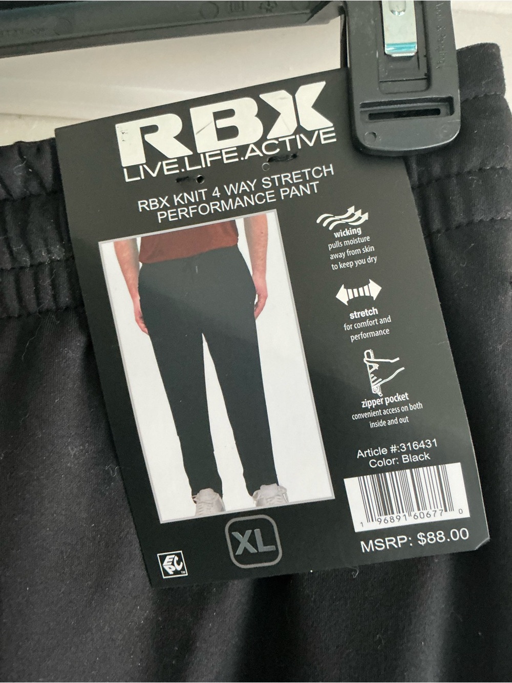 NWT RBX Mens Sz XL Black 4 way stretch performance pants - Picture 2 of 9